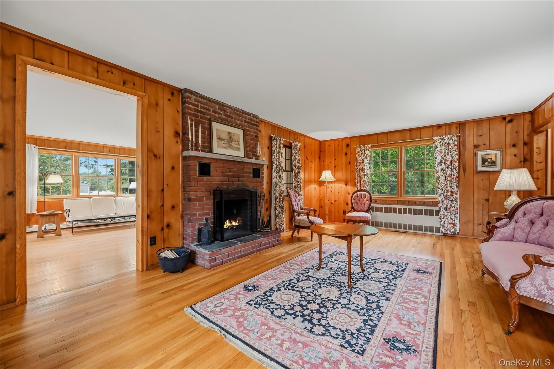 Livingroom with wood burning fireplace