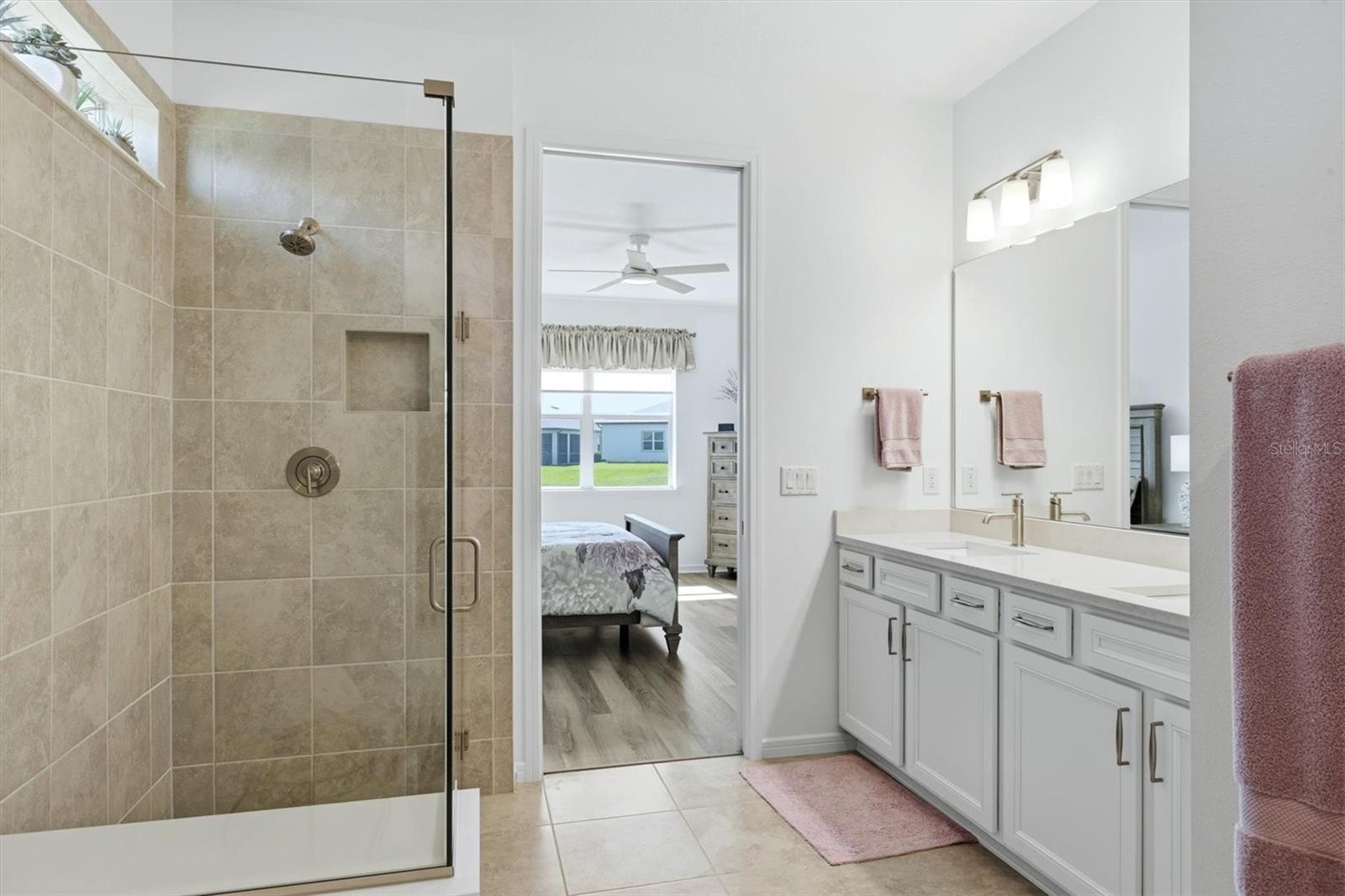 Large walk-in glass shower in Primary Bath