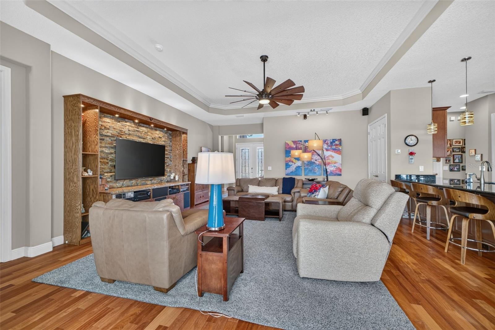 Enjoy seamless indoor-outdoor living with a captivating view of the main living space straight from the patio.