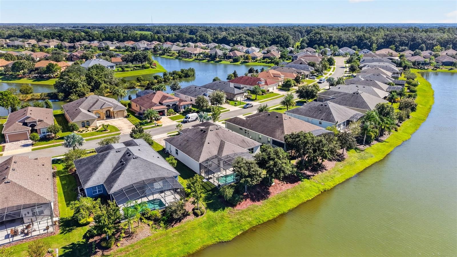 An impressive aerial perspective of the premier waterfront homes situated along peaceful Pawtucket Pass.