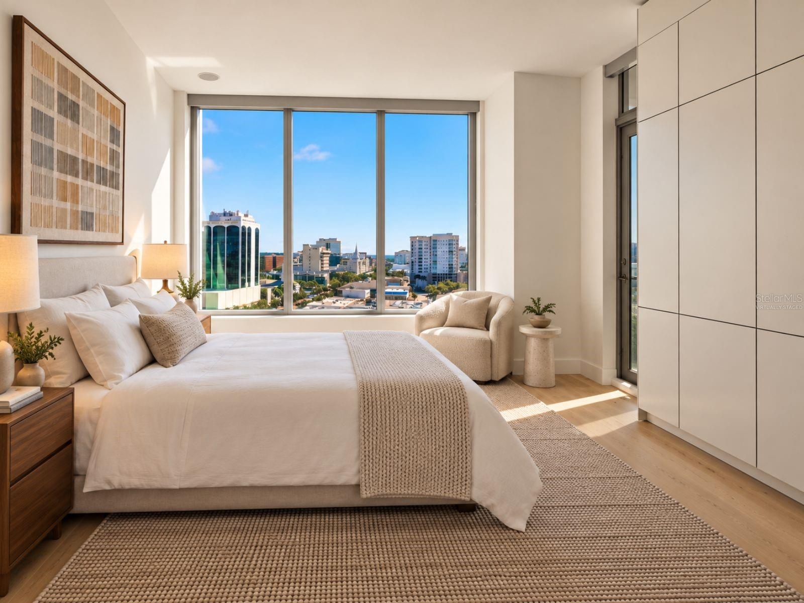 Virtually staged primary bedroom