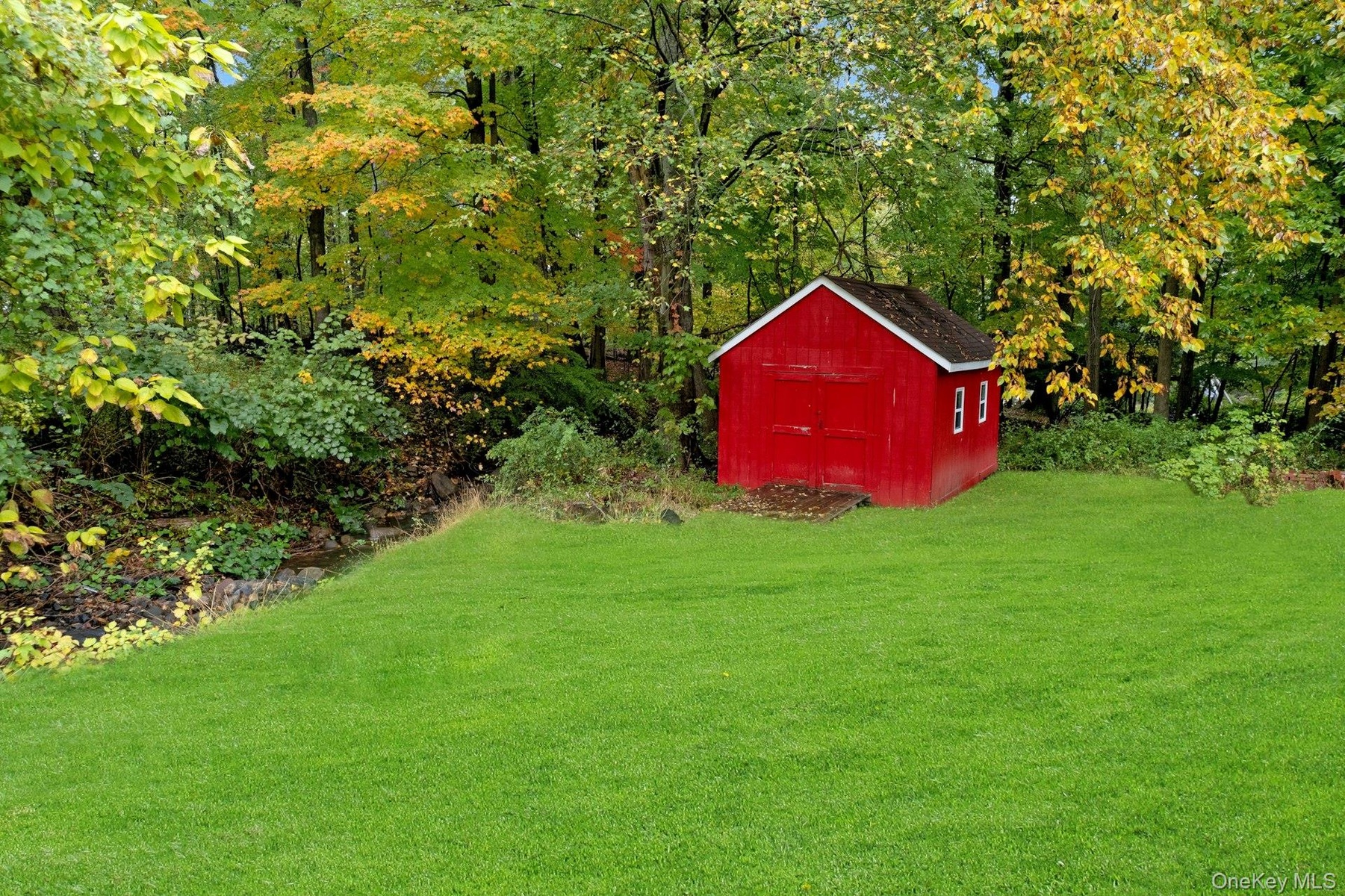 Red shed for storage.