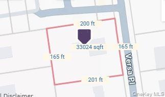 Parcel Dimensions Map, tax parcel map depicting approx 33,024 sw feet. 165 feet of Versa Place frontage and 200 depth. Approx dimensions, not a survey
