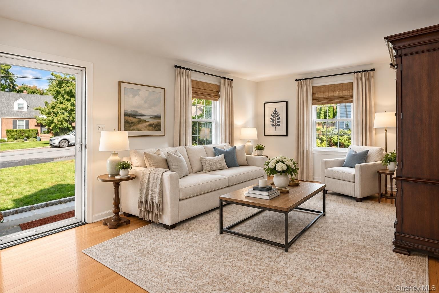 VIRTUALLY STAGED-Living room with hardwood floors