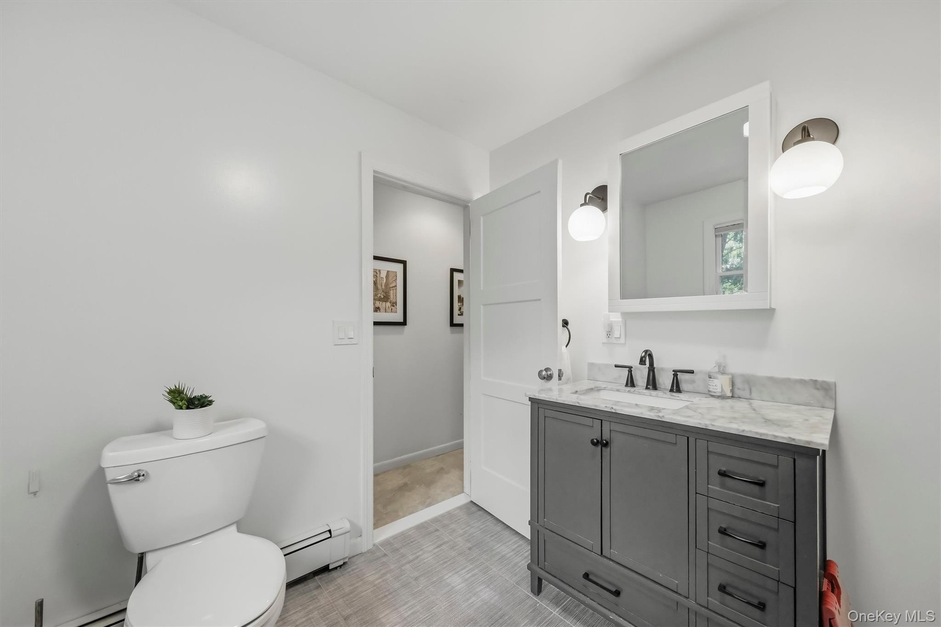 Bathroom view towards hallway.