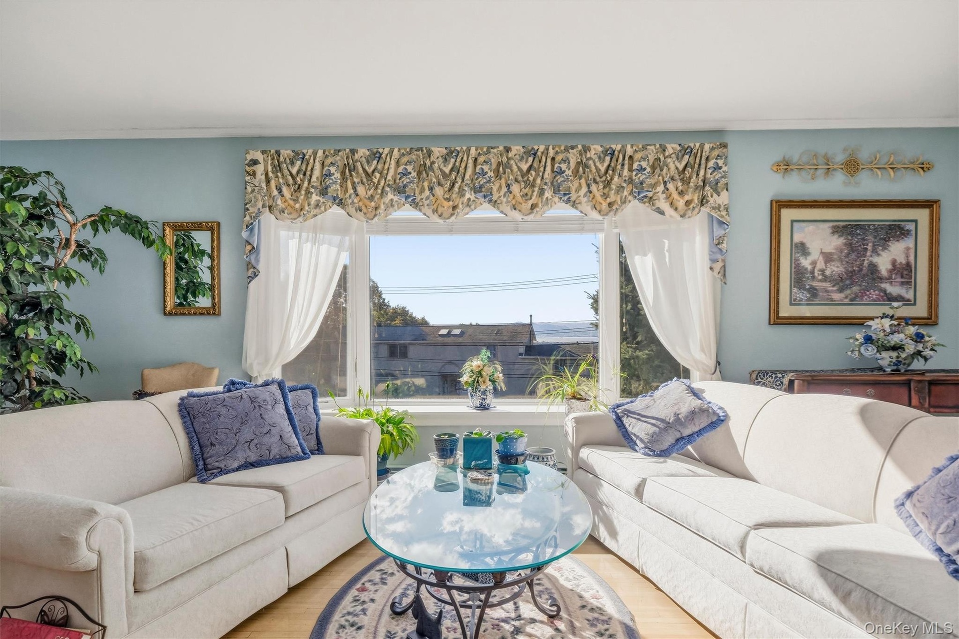 living room with scenic window views