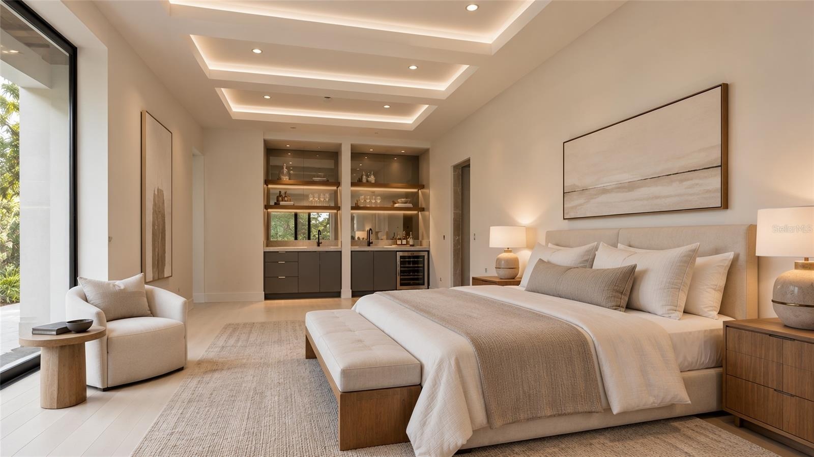 Primary bedroom. Includes virtual staging.