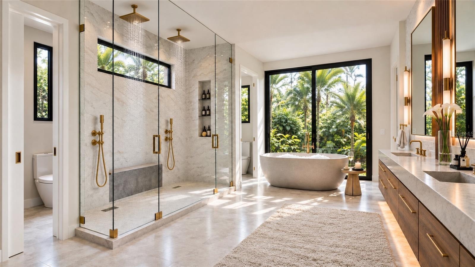 Primary bathroom. Includes virtual staging.