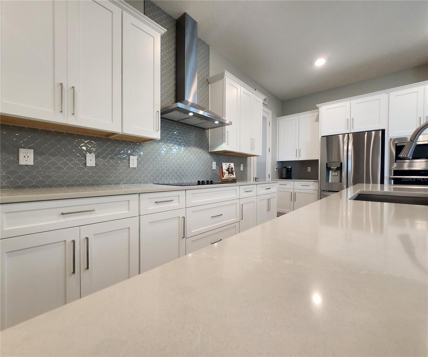 Quartz Countertops, Glass Backsplash, External Vent