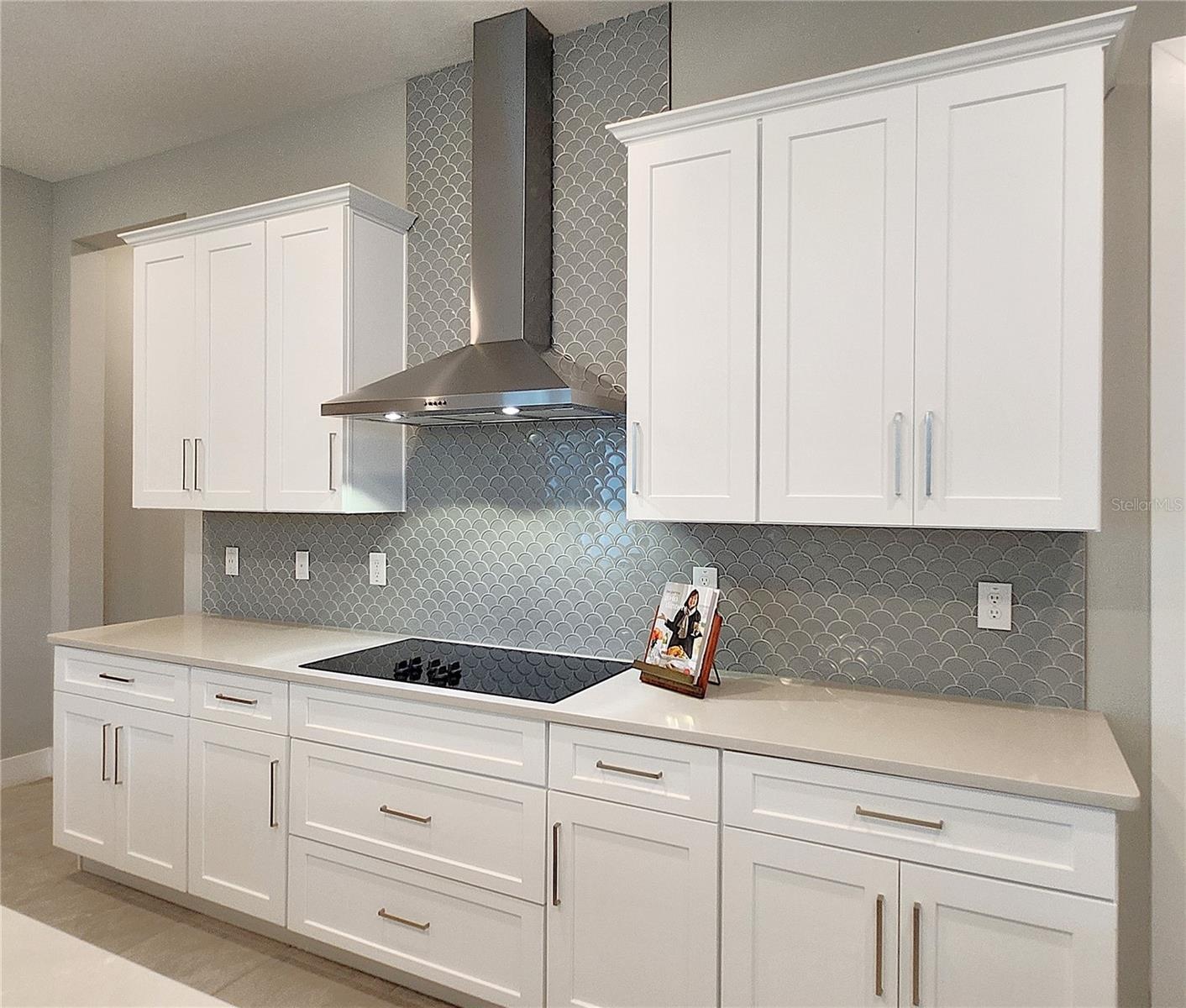 Quartz Countertops, Glass Backsplash, External Vent