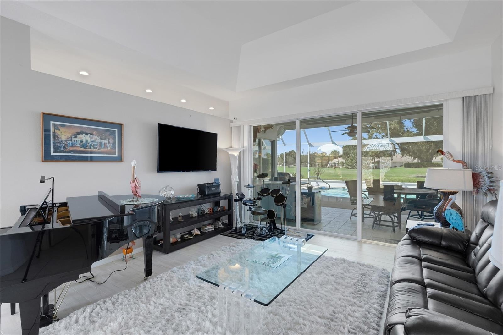 View out to pool and golf course