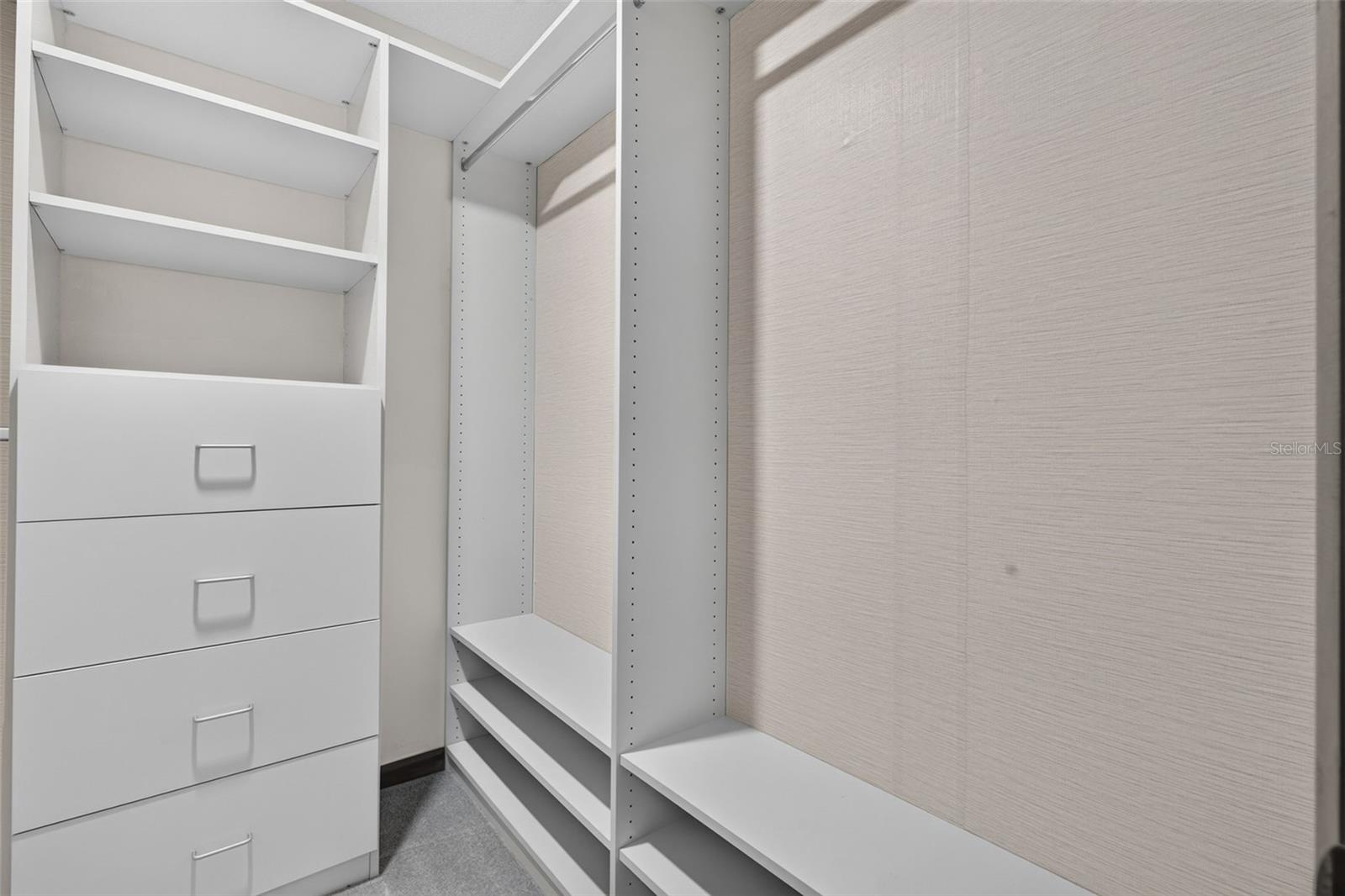 Primary bedroom walk in closet system