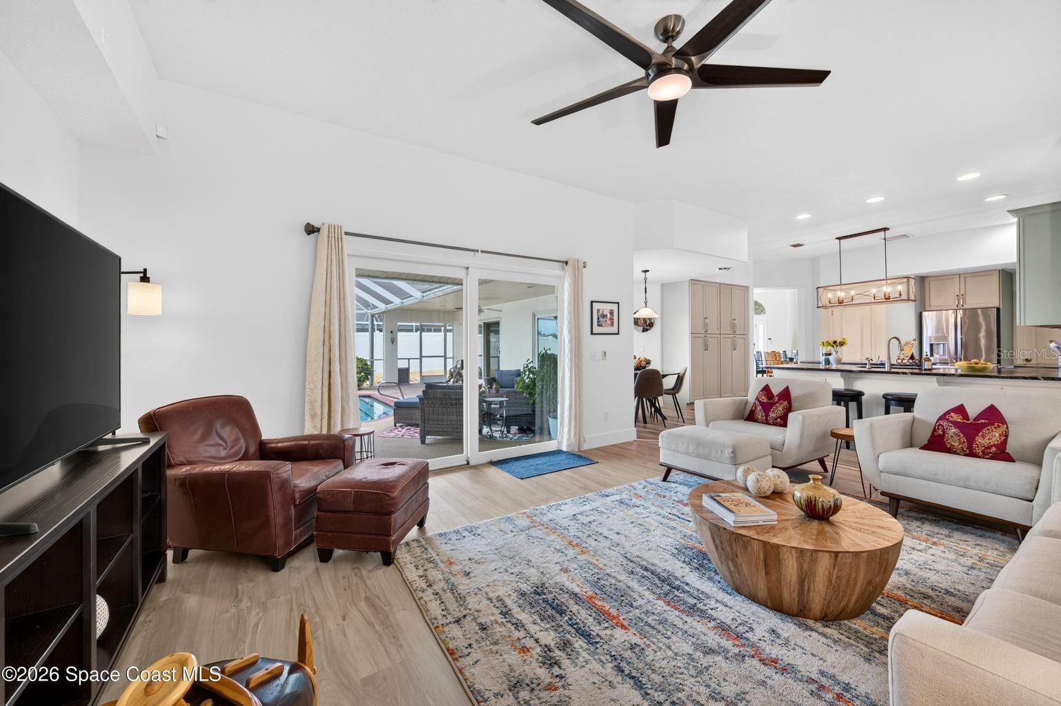 Family room open to kitchen and lanai