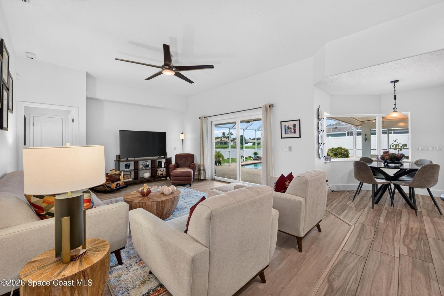 Family room and nook with lake views