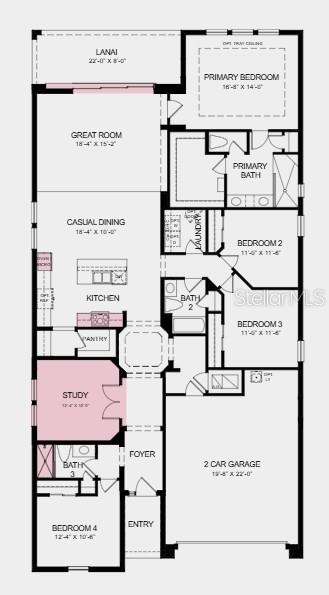 Floor Plan ~ Additional Highlights Include: French doors at study, extended flooring throughout mail living and primary bedroom and closet