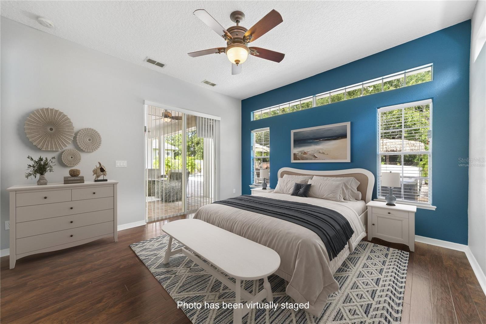 Then on to your personal retreat with just a pop of color (photo virtually staged).