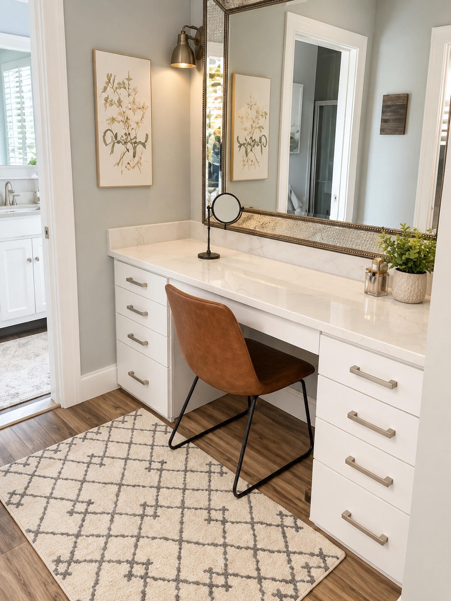 vanity area off the primary bedroom and bathroom