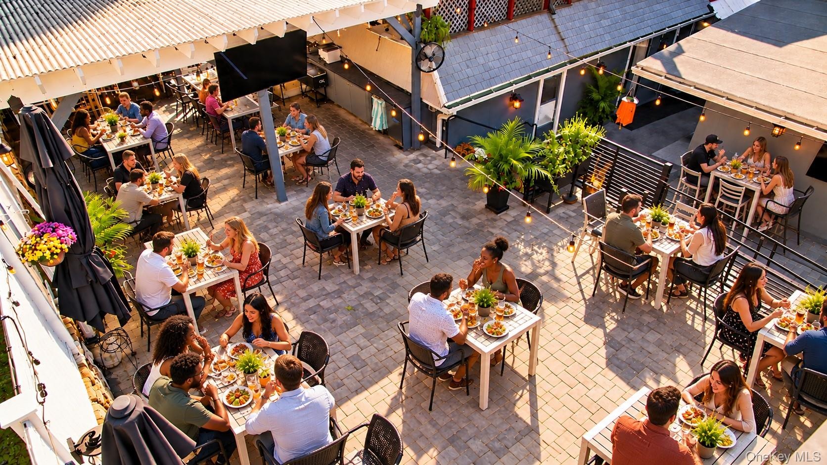The expansive outdoor patio offers the perfect setting for private parties, special celebrations, and events, while also providing valuable additional