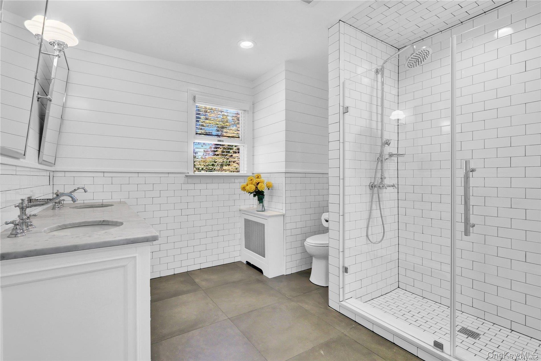 Oversized subway tiled shower
