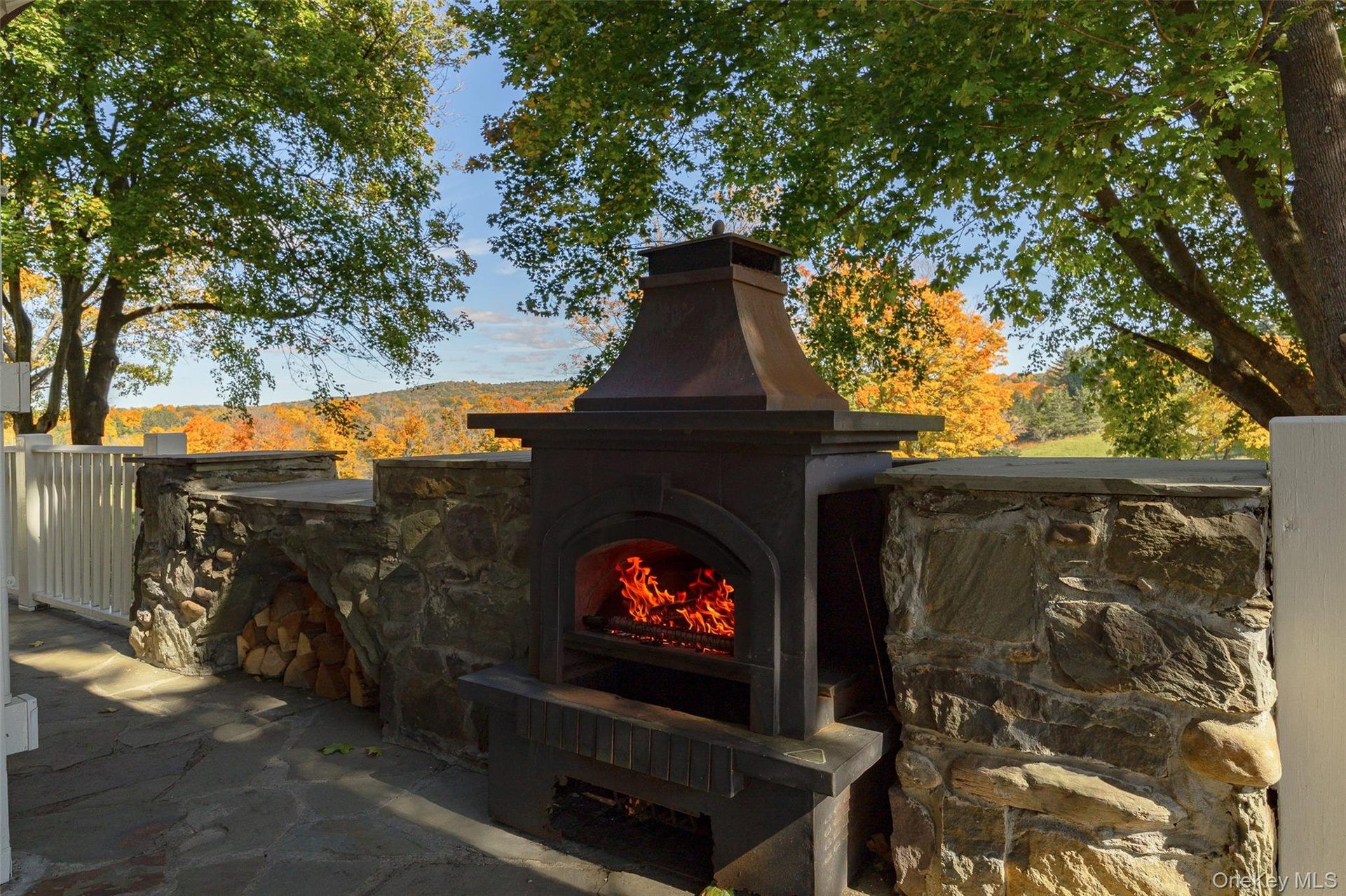 Patio and outdoor fireplace
