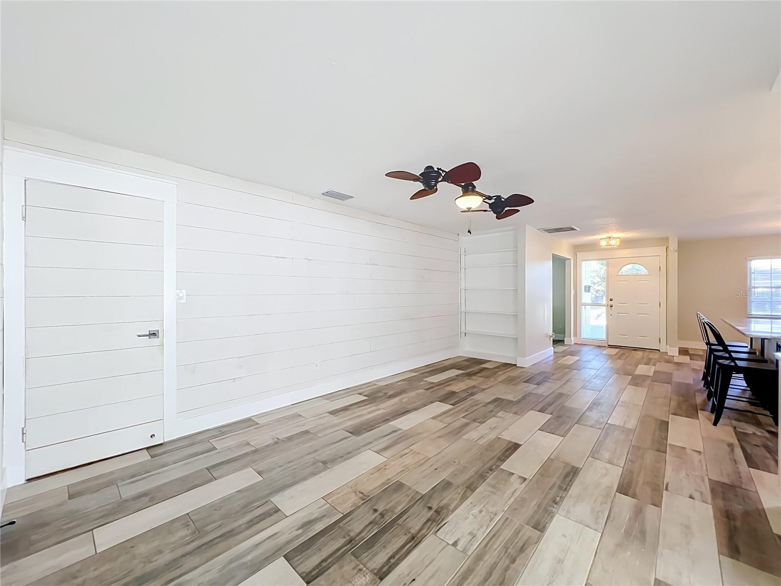 Living Room with Built-In Bookcase