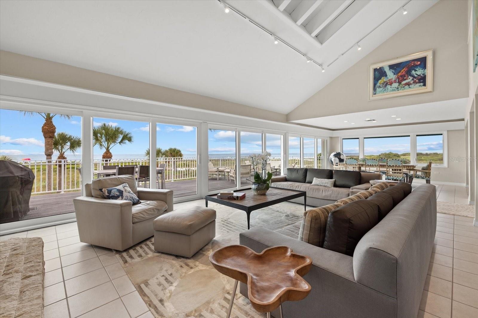 Living room with endless beach views