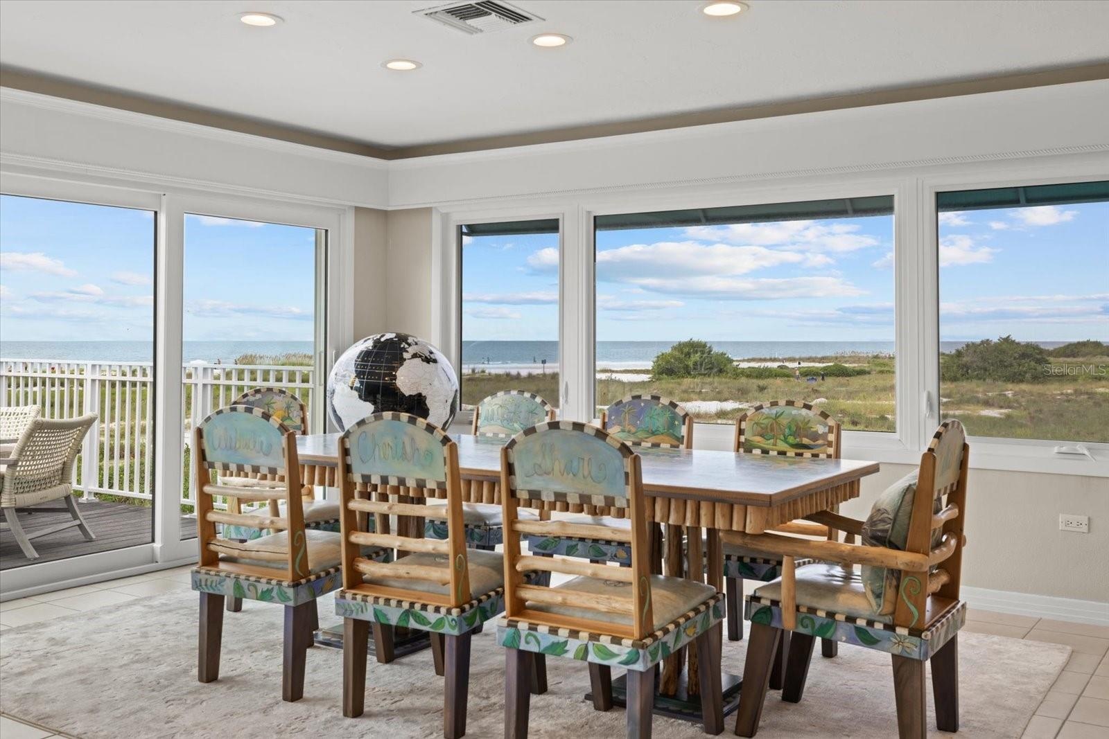 Dining area with stunning beach views