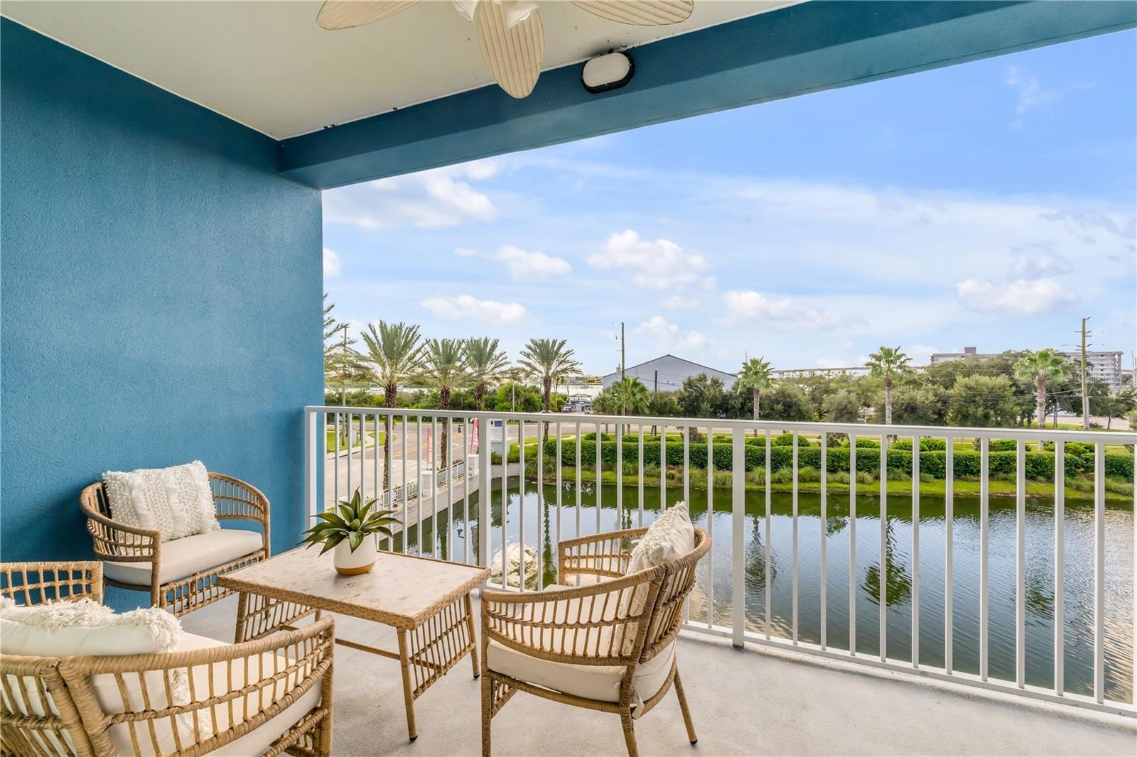 View from back patio of pond and marina