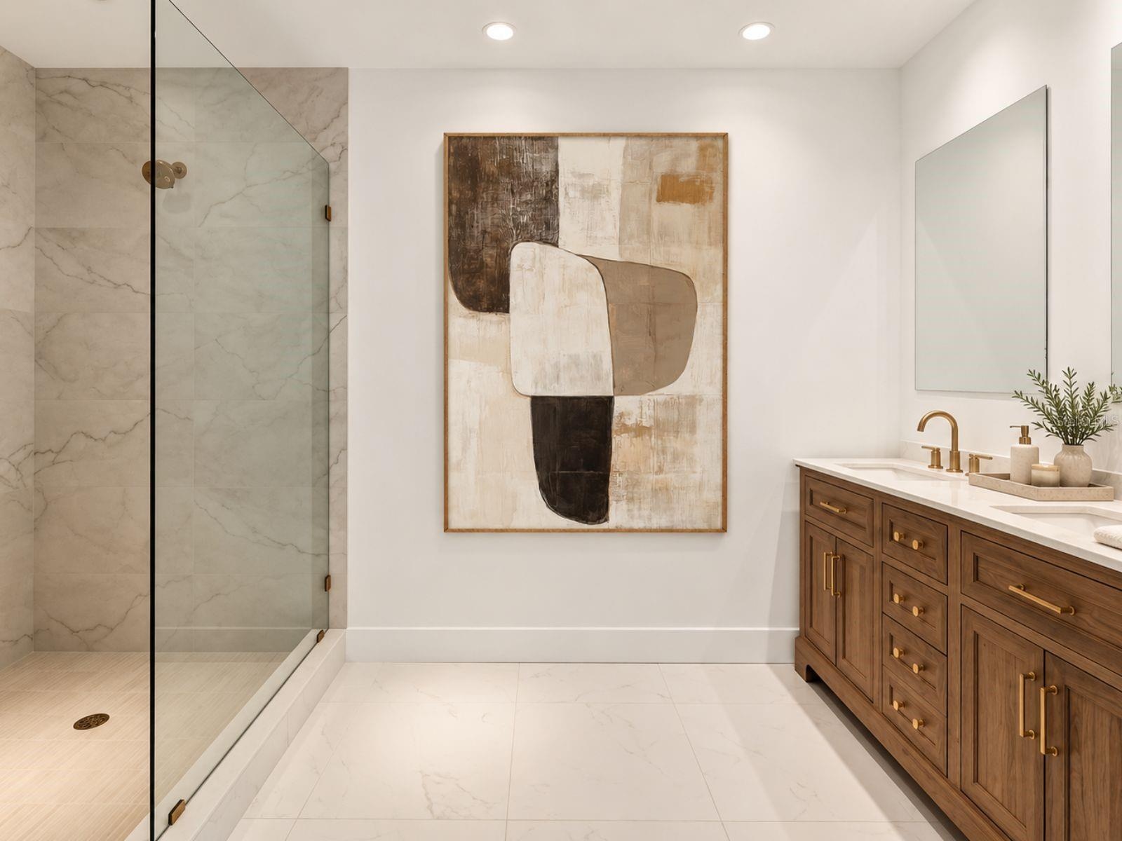Staged primary bathroom