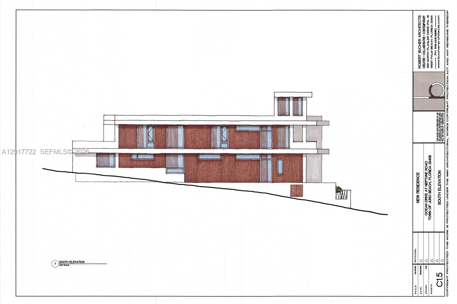 conceptual South elevation. Buyer must conduct own due diligence to verify and confirm with Town of Juno Beach all development and building requiremen