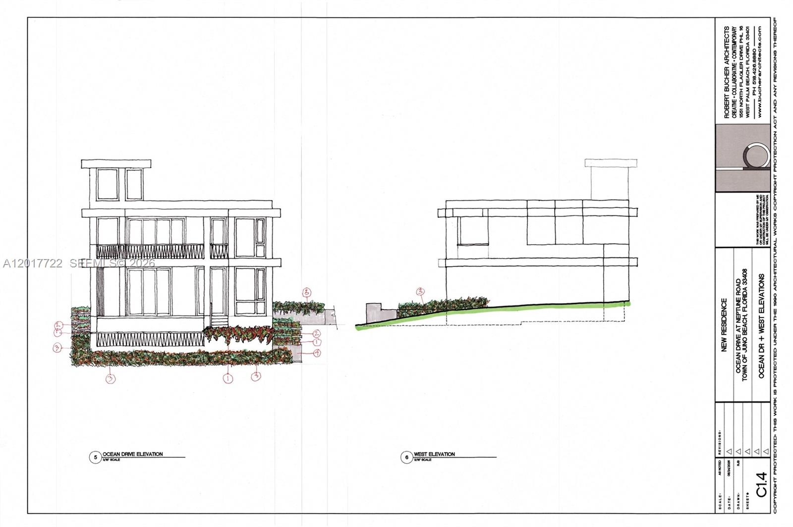 Conceptual Elevation from ocean drive with 9' waterfall infinity pool overlooking Ocean Dr. and the Atlantic Ocean. Buyer most conduct own due diligen