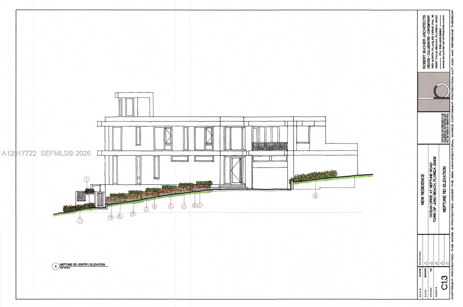 Proposed Conceptual Architectural rendering front entry. Buyer must conduct own due diligence to verify and confirm with Town of Juno Beach all develo