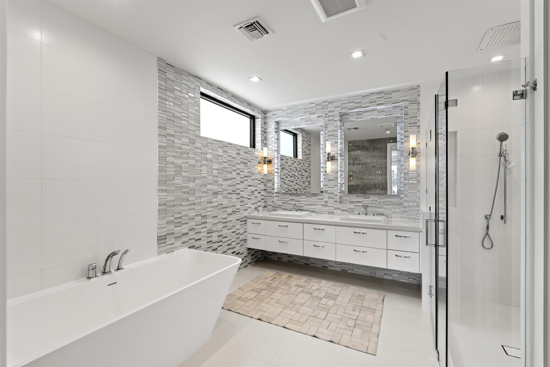Separate soaking tub and shower