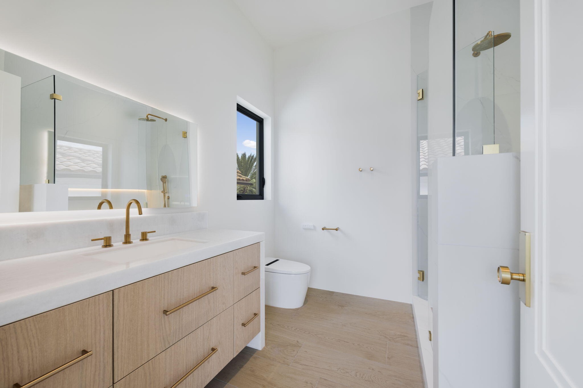 Bathroom 2 shower w/ 2 vanities and smart toilet and backlit led mirrors - 2nd floor