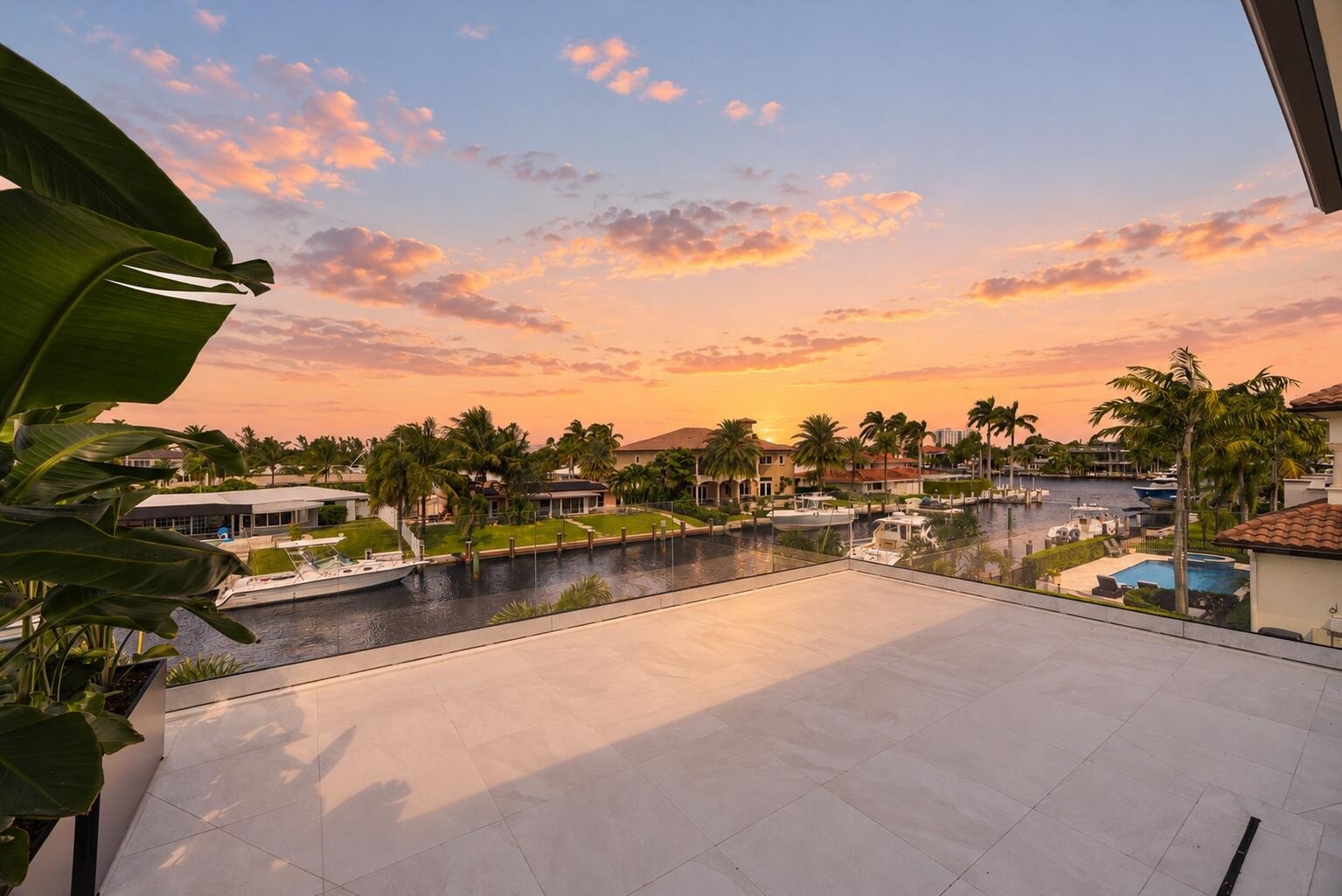 Primary Giant Private Balcony with impact glass railing and views of the intracoastal