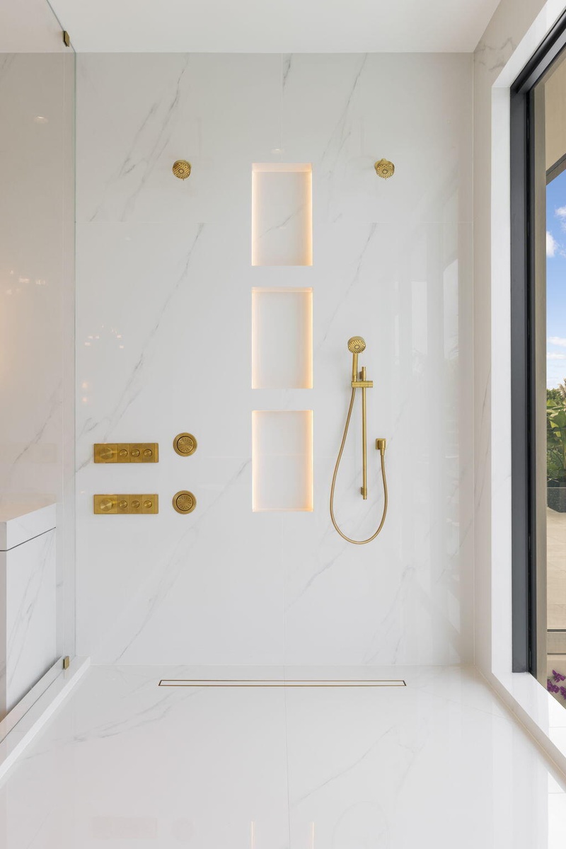 Primary Bath custom niche led light dual controllers wall and ceiling