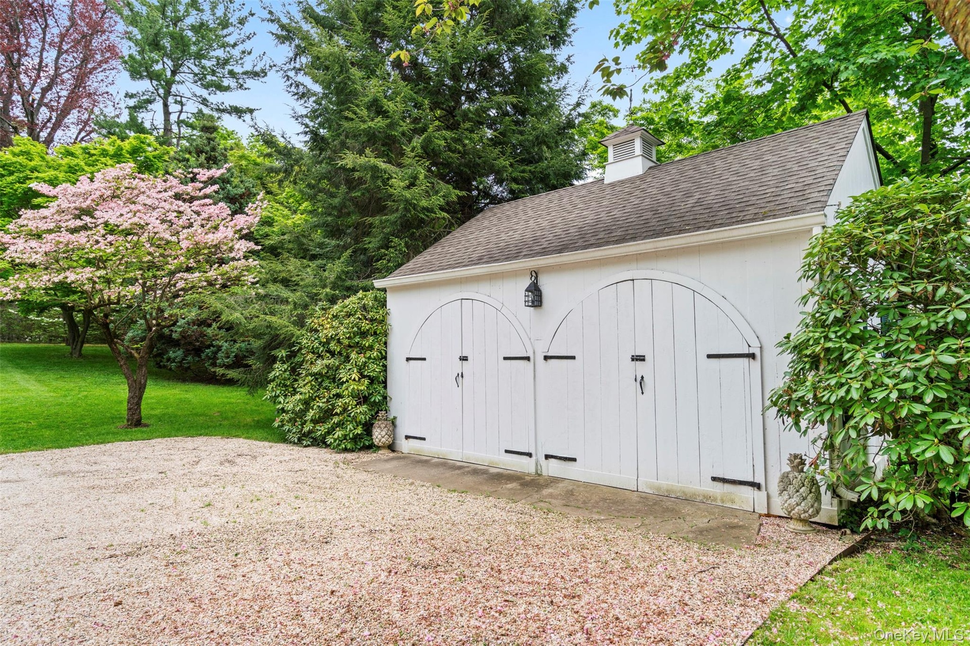 Salt-box style two car garage