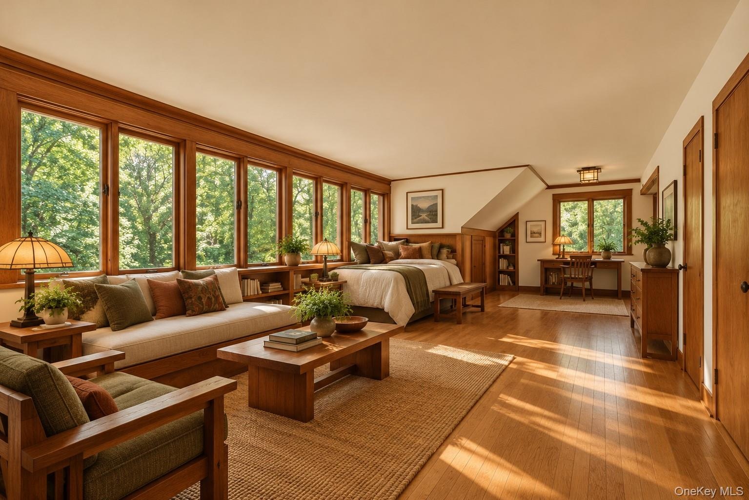 Bright Oversized Family Room W/ Wall Of Windows Digitally Enhanced
