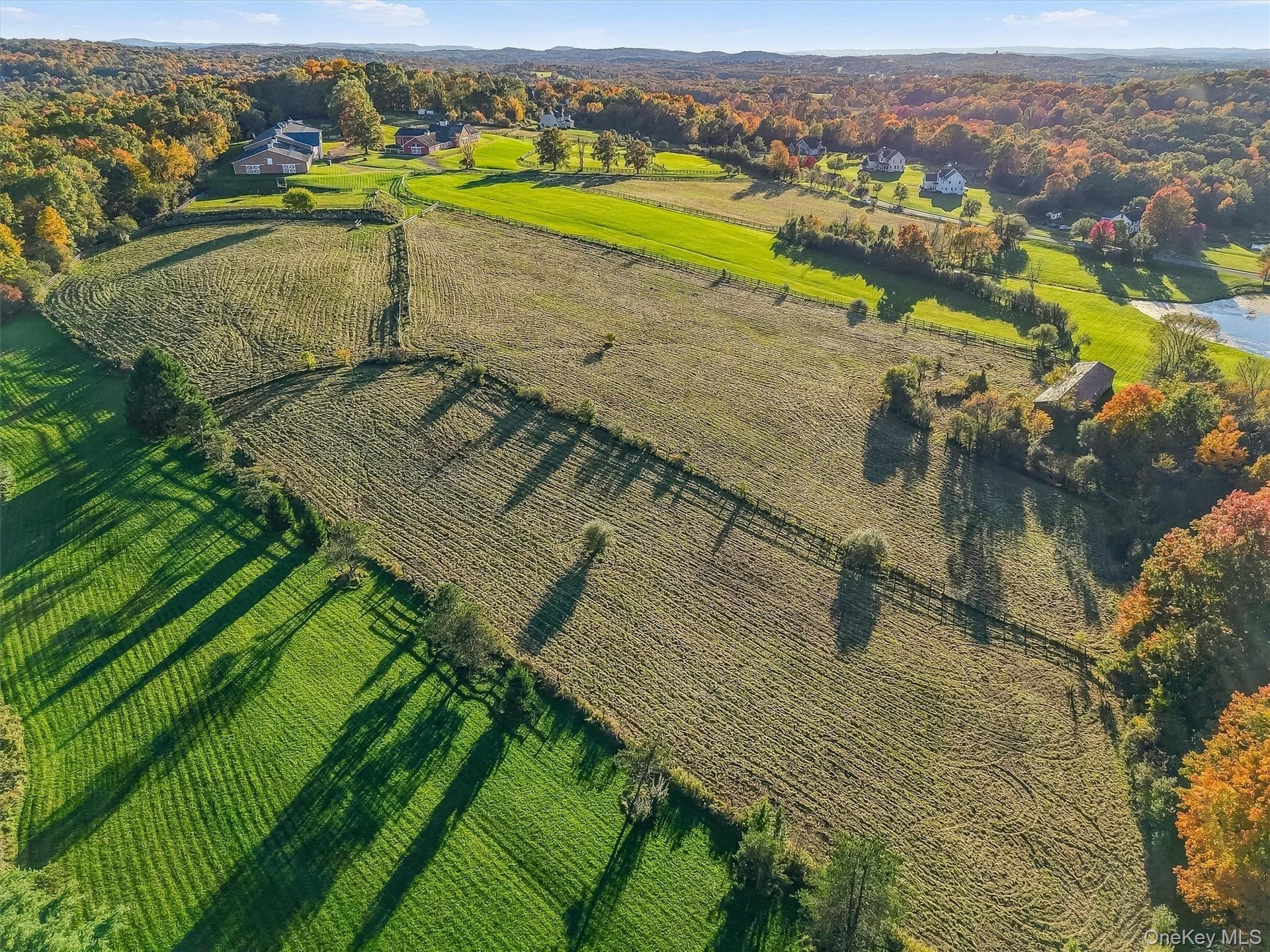 Aerial View – Farm Fields and Barns