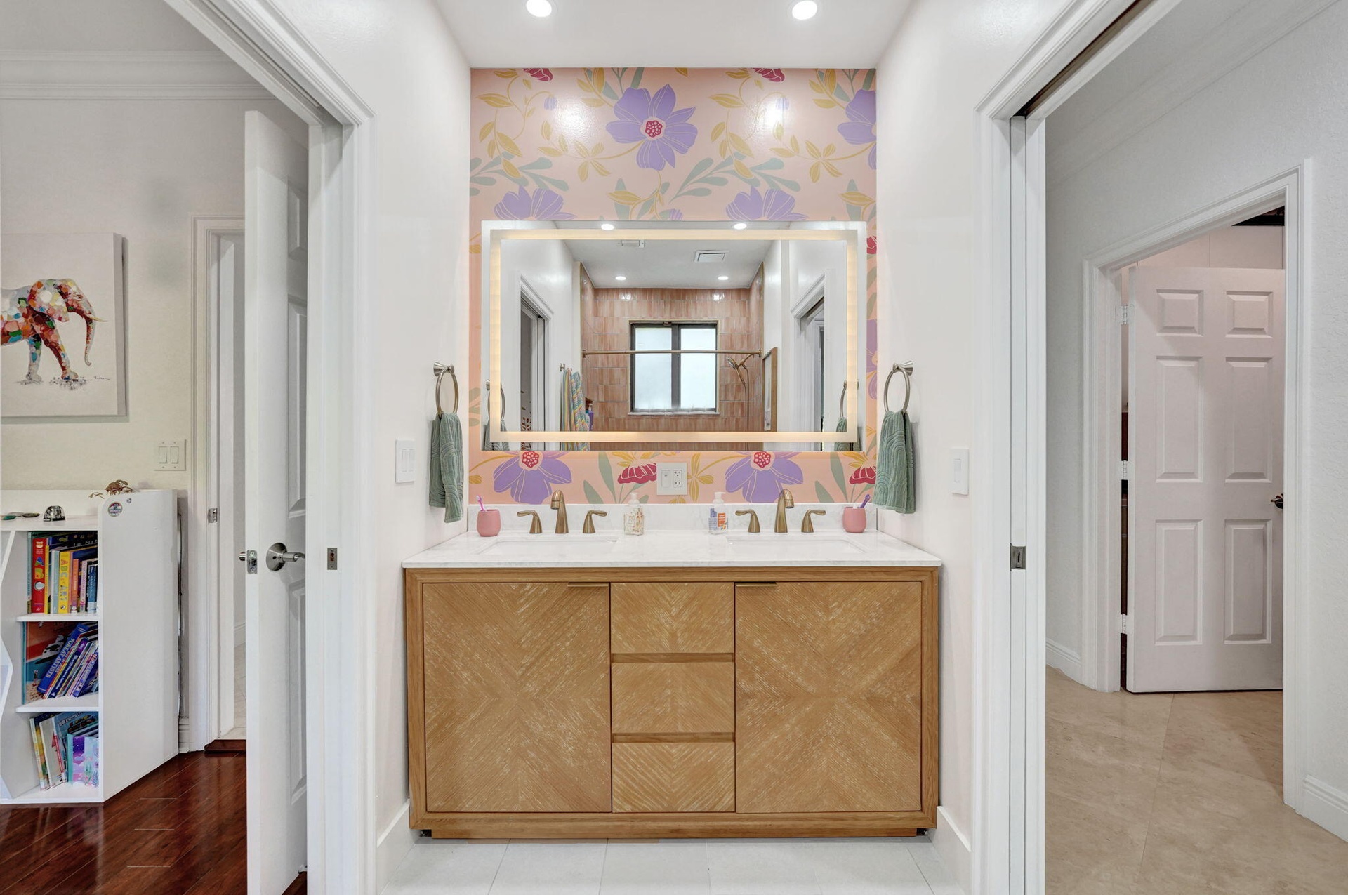 Brand NEW bathroom, with custom cabinets, dual sinks, Bluetooth LED mirror
