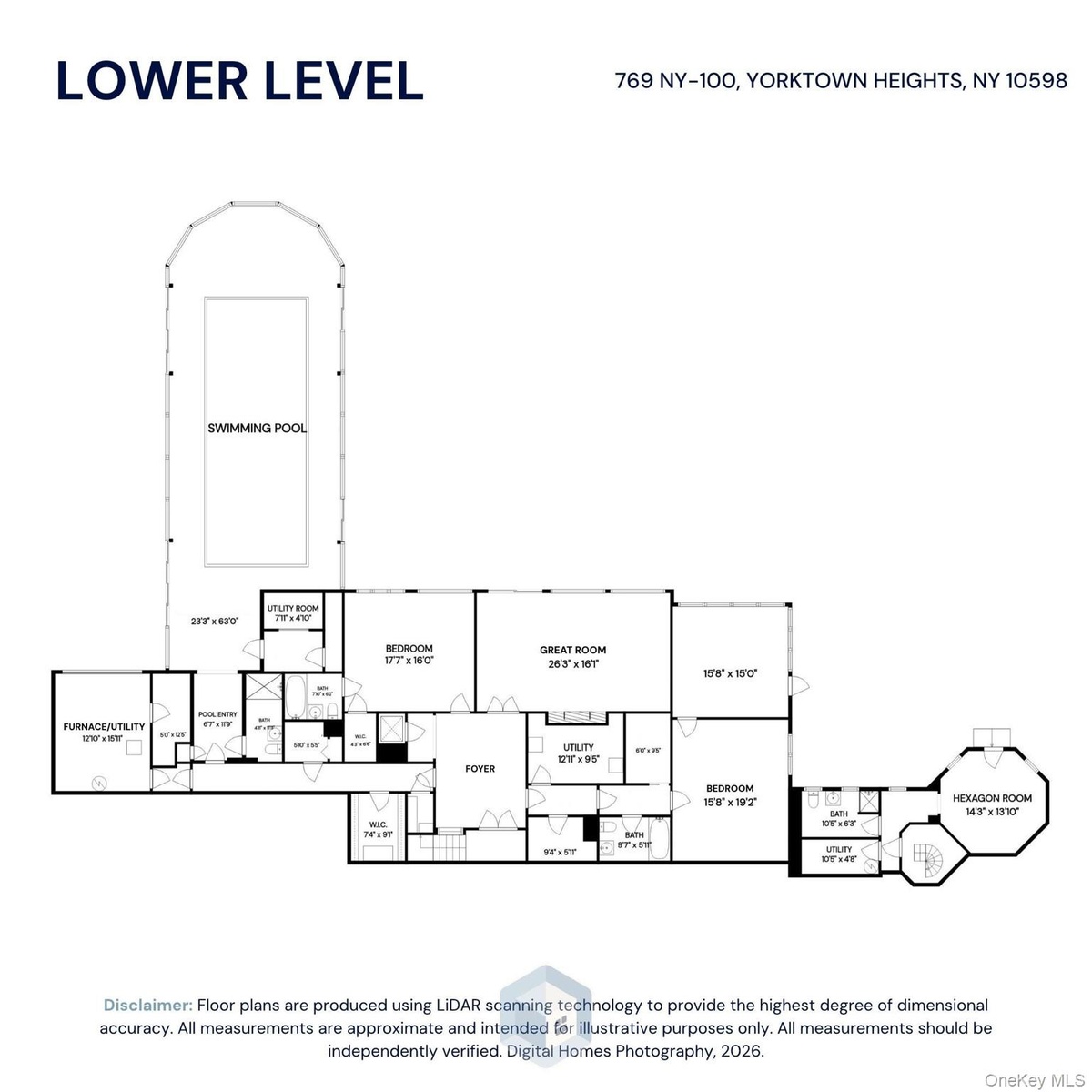 Plan of Lower Level Great Room, Ensuite Bedrooms & Conservatory Pool Wing