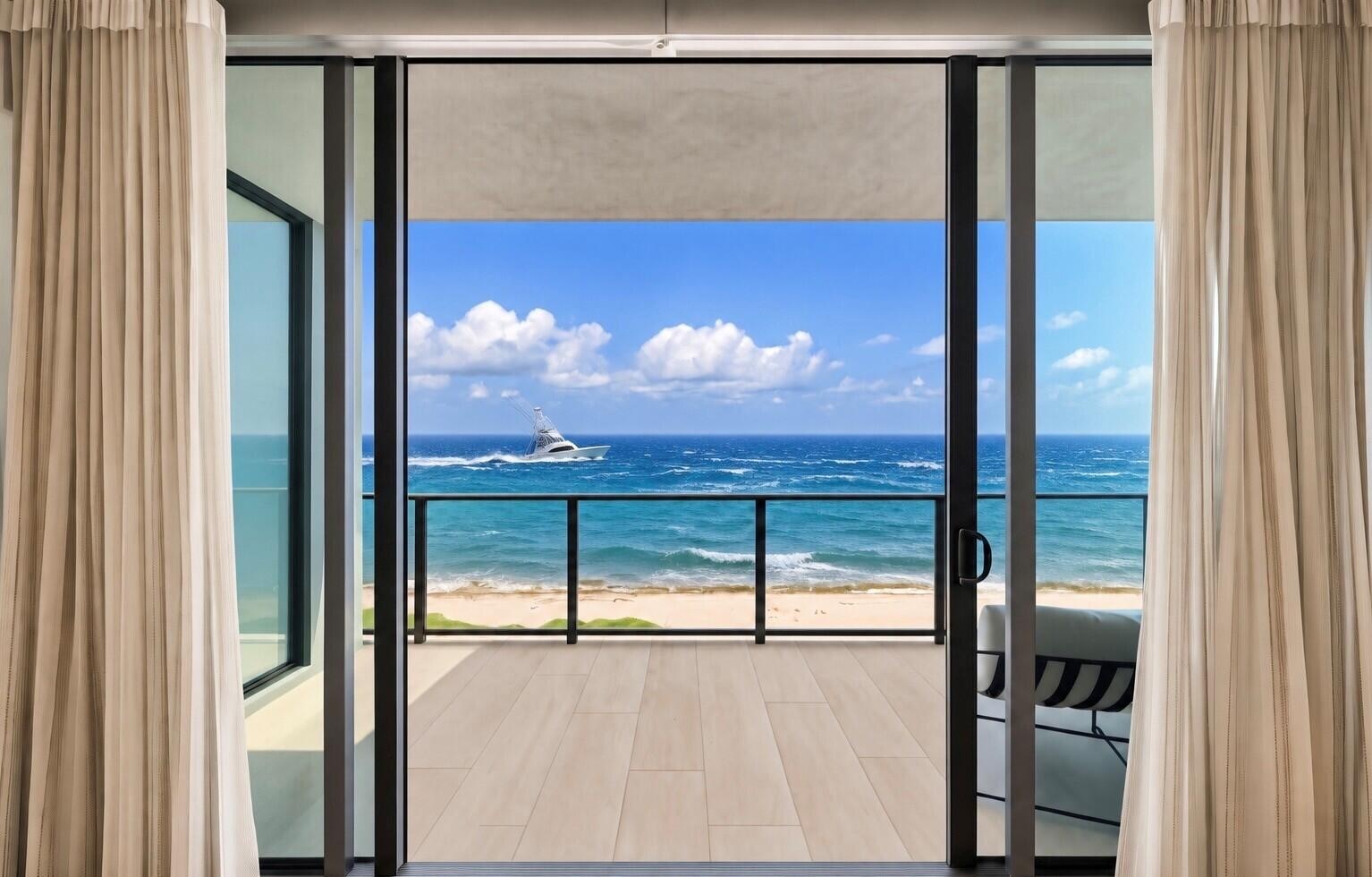 Floor-to-ceiling glass frames mesmerizing Atlantic Ocean views, creating an inspiring backdrop for a private den, executive office, or tranquil retrea