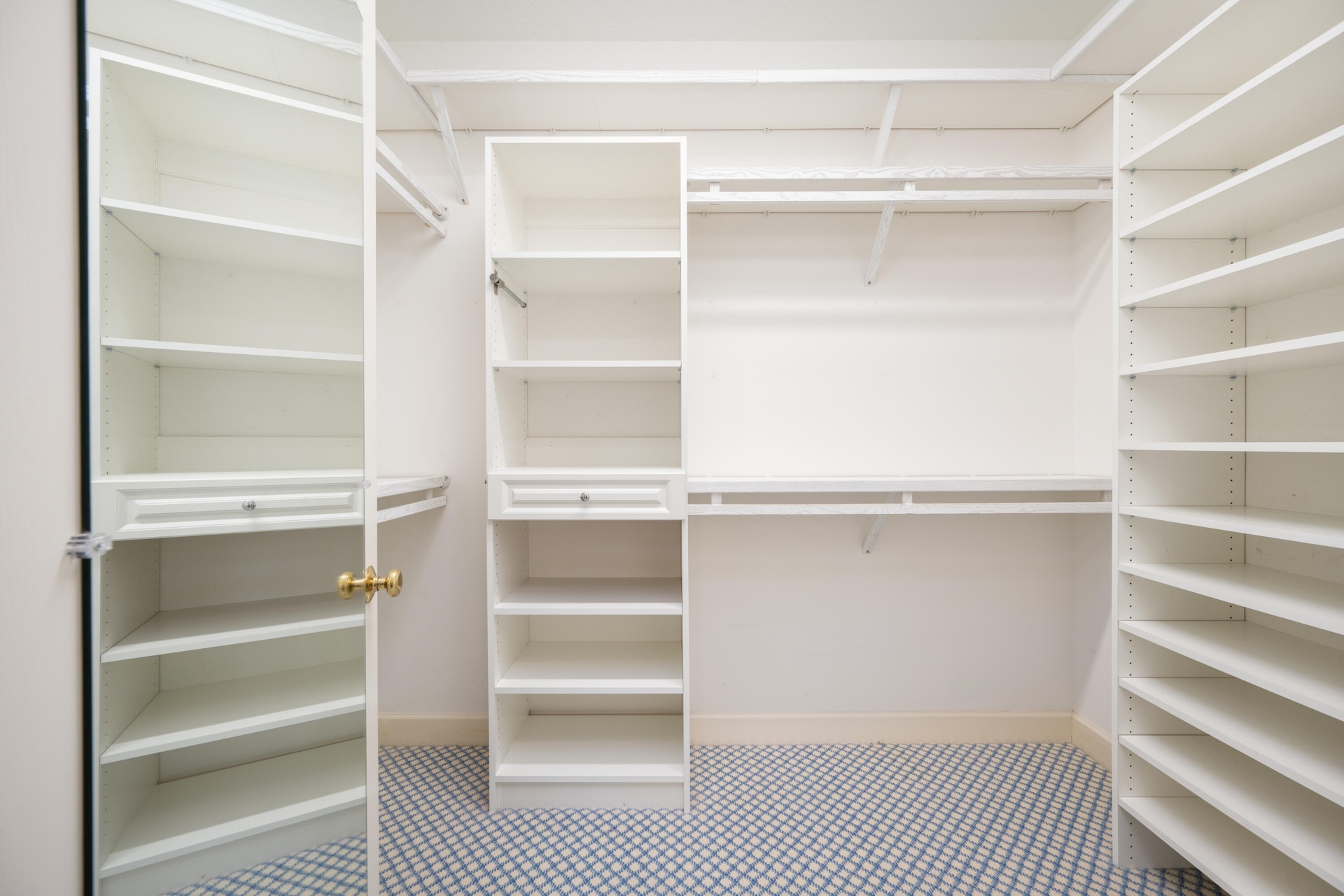 Built in custom closets and shelves throughout