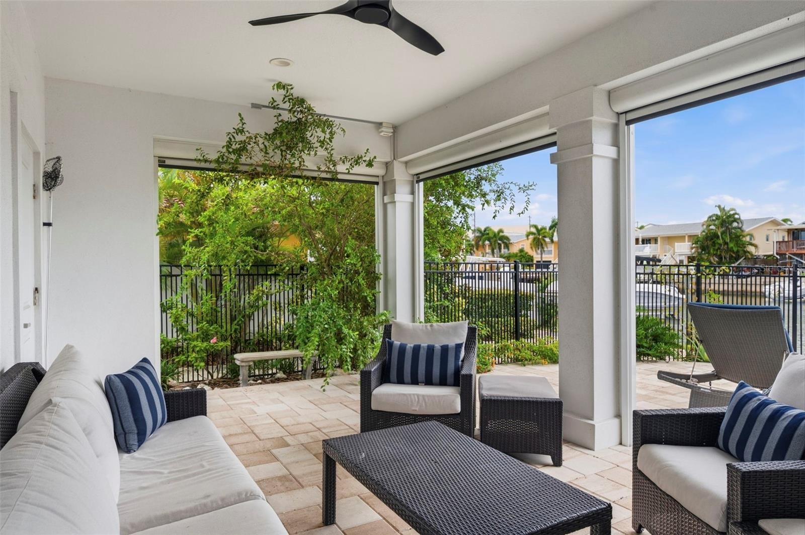 Enjoy the covered lanai and when you are ready to leave, close the hurricane shutters.