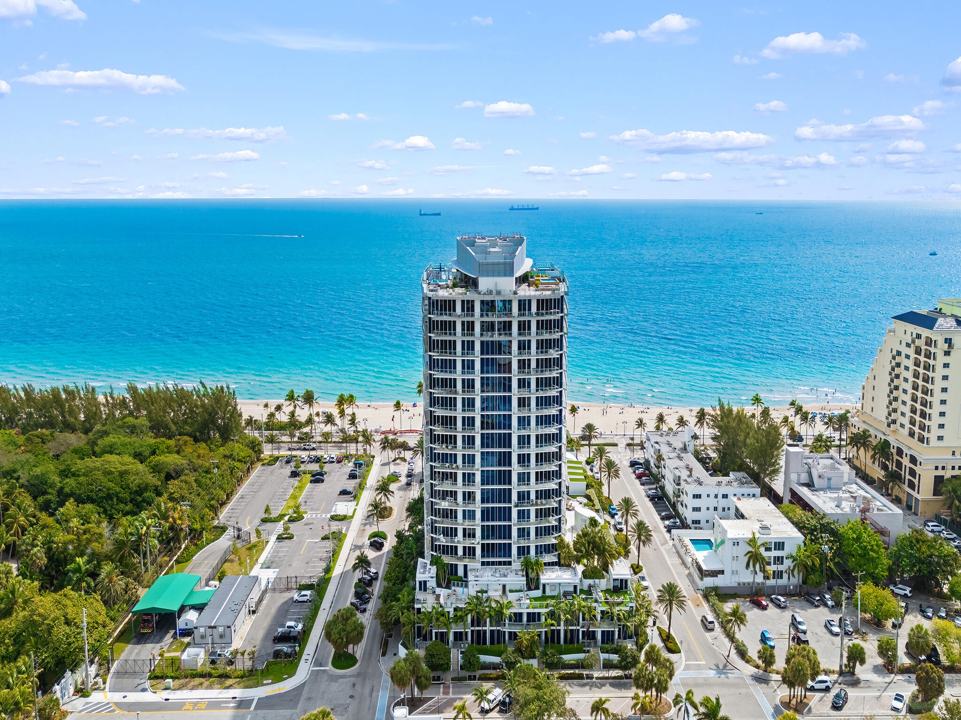 Aerial of beach and Paramount