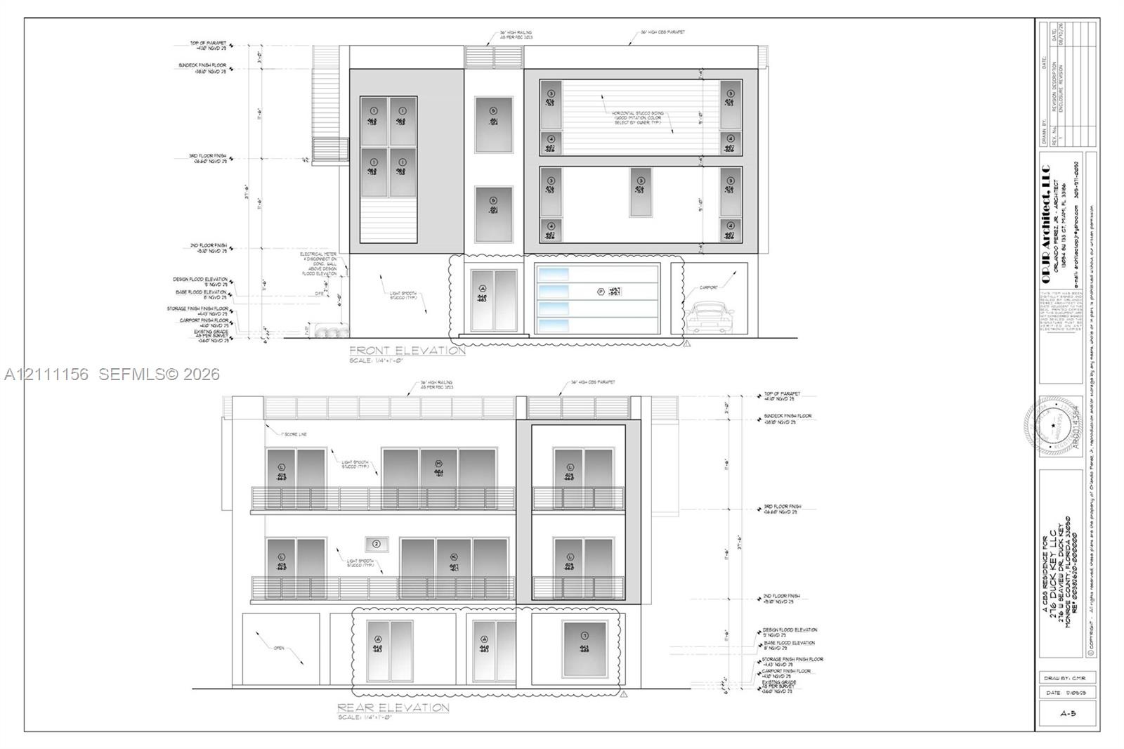 Architectural Rendering. Illustrating the front and rear structural elevations for the property
