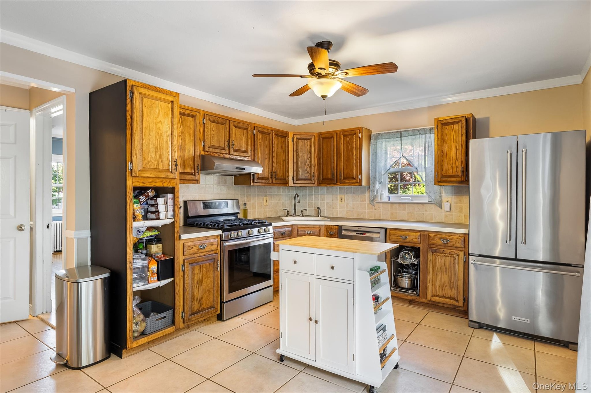 Counter space and cabinets
