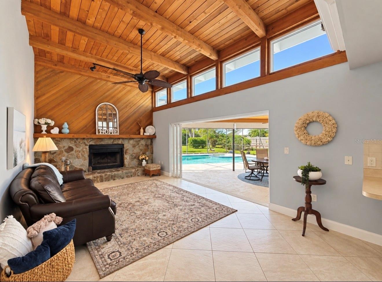 Family room looking out over pool lanai