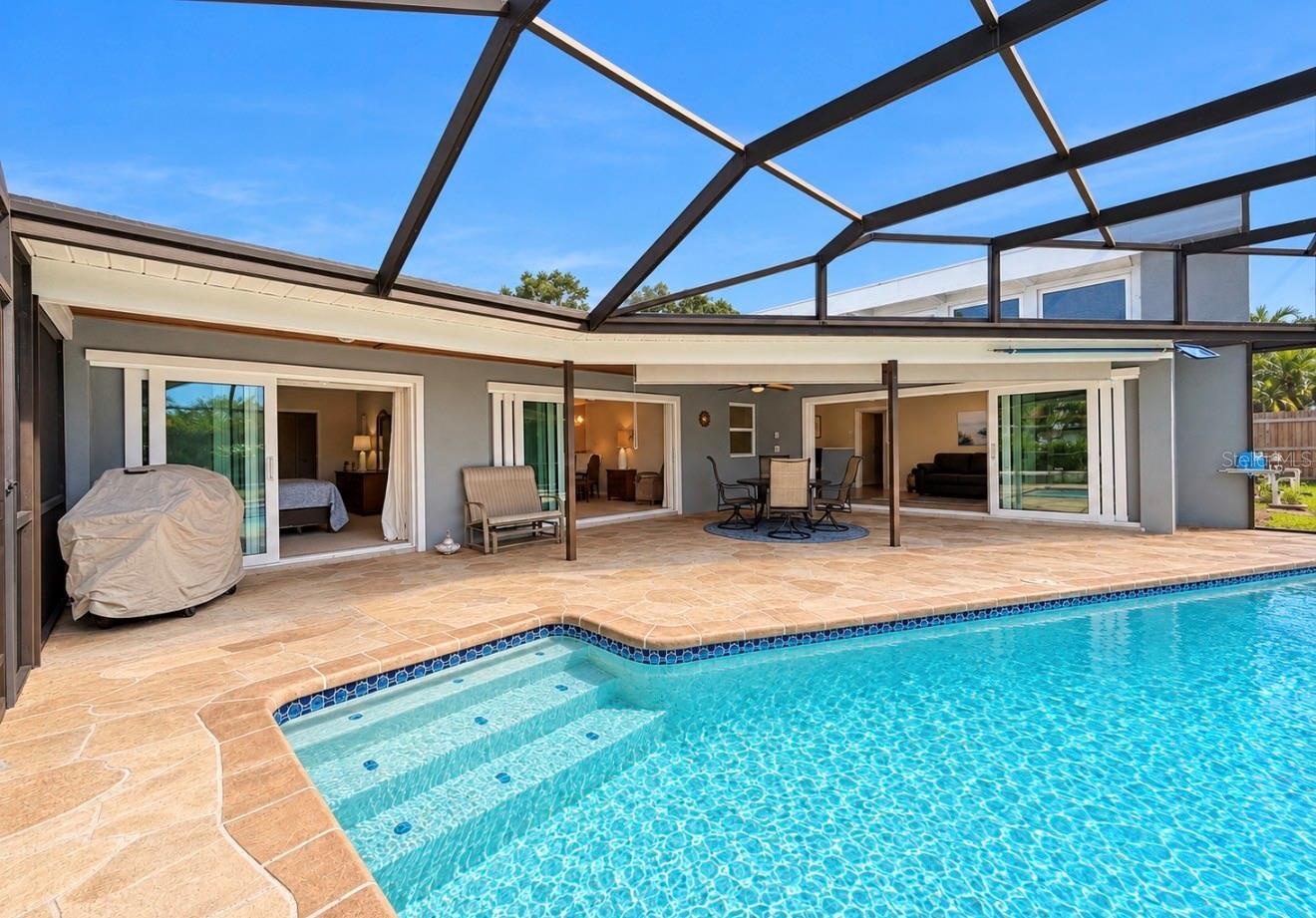 Screened Enclosed pool looking at the back of home