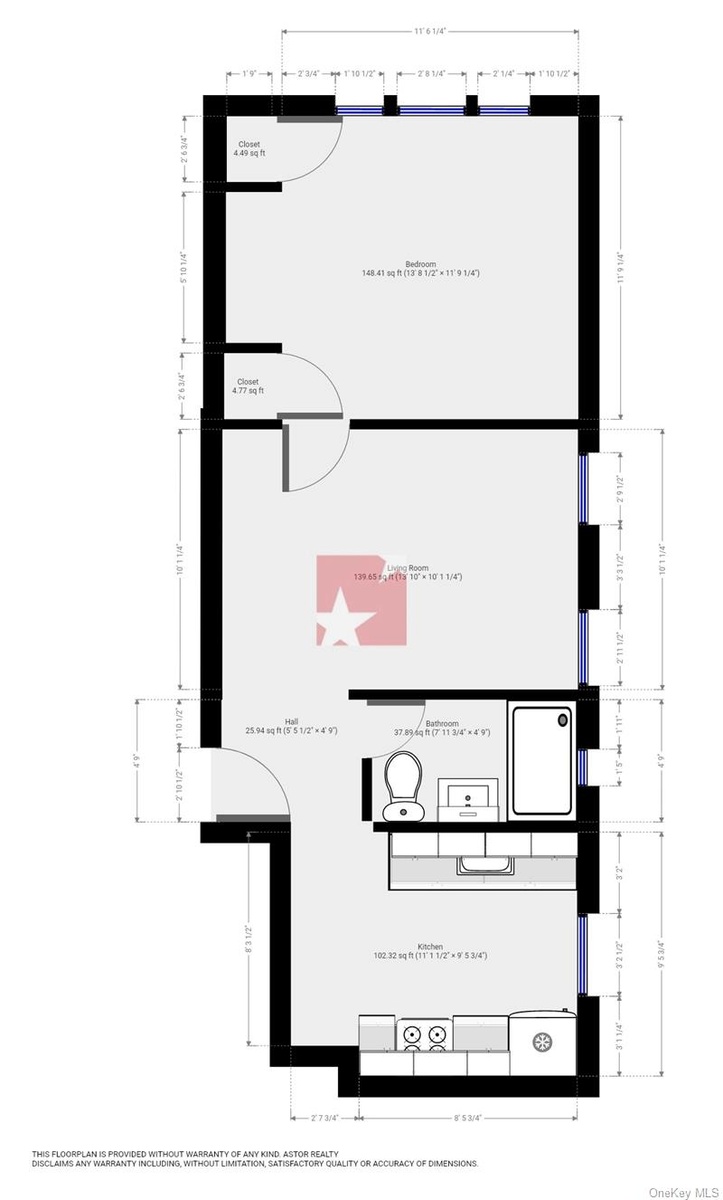 Unit 1F/ 1 Bedroom floorplan